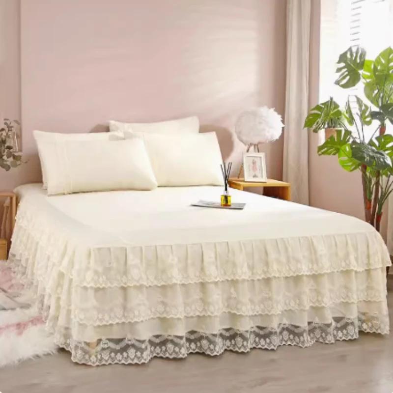 3pcs European Lace Edge Bedspread Single Piece Princess Style Lace Thin Protective Case Dust Proof Summer Bed Skirt