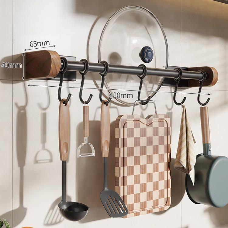 Soporte de Pared de Madera de Nogal Negro Premium Estante de Almacenamiento de Cocina sin Taladro Cuchillo Multifuncional Palillos Utensilio