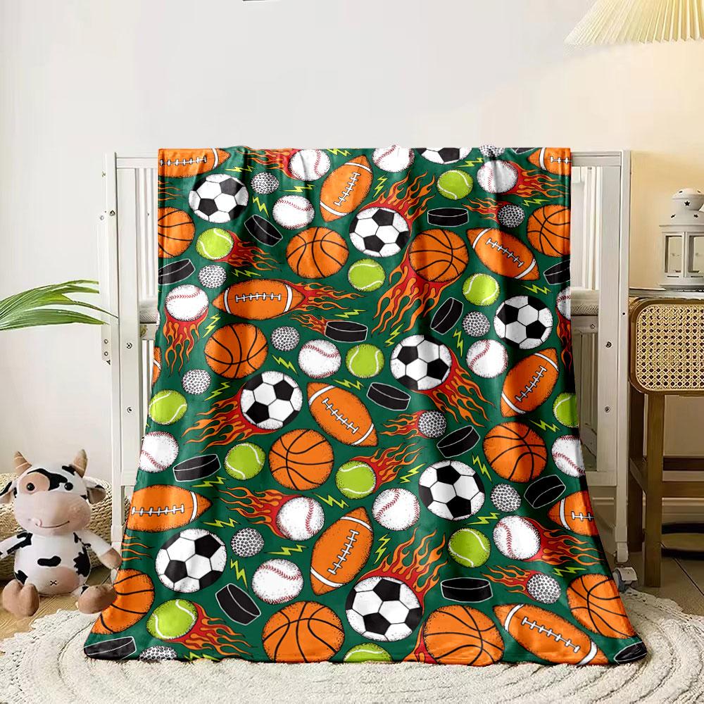 Various Sports Balls and Equipment Are Arranged with Fiery and Dynamic Accents. for All Seasons Blanket Lunch Break Throw Gift