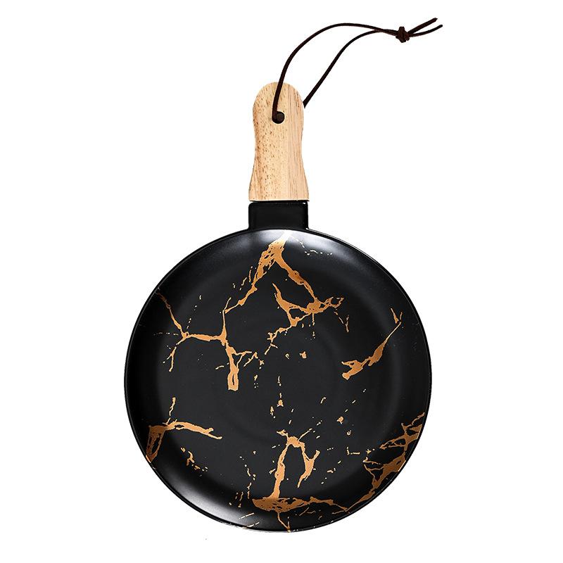 marbled ceramic plate with wooden handle, creative cutlery handle, western plate, steak and dim sum plate, high-end sense