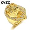 Domineering Gold Full Diamond Zircon Lion Head Ring, Hip-Hop Jewelry Style