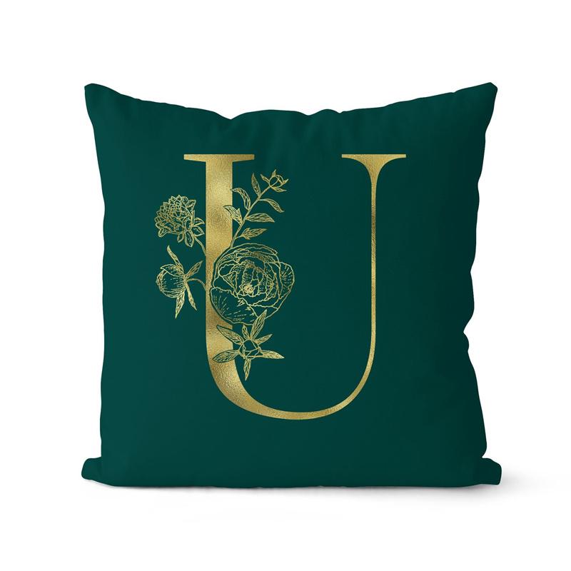 45x45cm Oro 26 Lettere Verde Federa Foglia Fiore Pianta Soggiorno Divano Ufficio Copricuscino Decorazione Casa