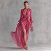 Spring 2026 Women's Elegant V-Neck Tie-Waist Chiffon Dress