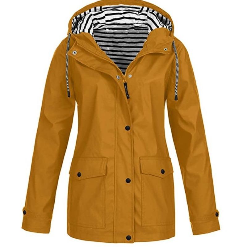 VEZFAA Women's Fashion Casual Stripe Print Autumn Winter Long Sleeve Hooded Jackets & Coats