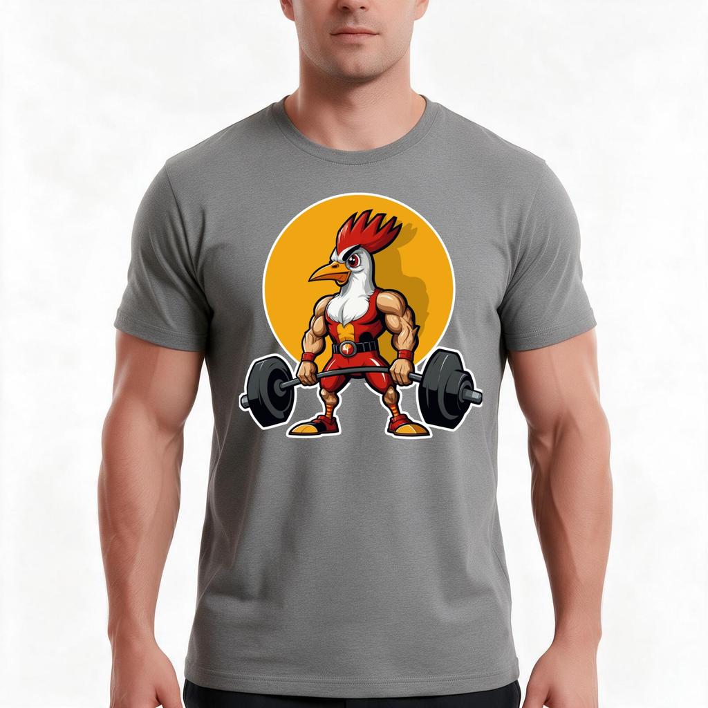 Muscular Rooster Lifting Weights Tshirt Summer Casual Cotton Tee Oversized Streetwear Tops Vintage Graphic Print