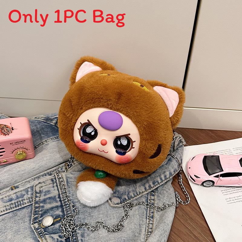Three Cat Baby Themed Plush Shoulder Bag Outdoor Crossbody Bag Cute Handbag