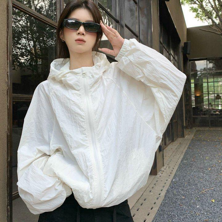 Women's Casual Sporty Long Sleeve Jacket - Spring Versatile Hooded Sun Protection Coat