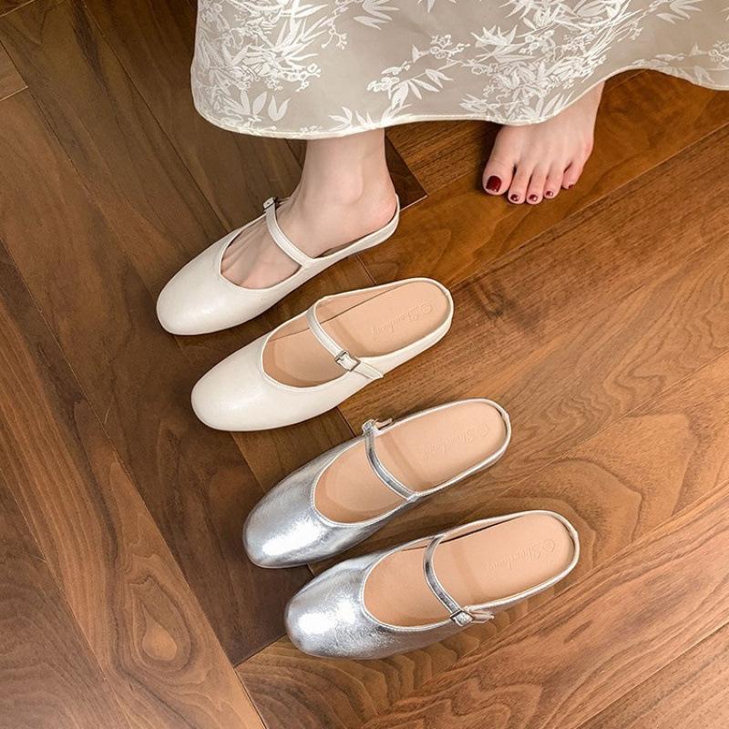 

Inner heightening bag head half slippers women s summer new one-word strap silver Mary Jane sandals one-pedal shoes 32 срібний