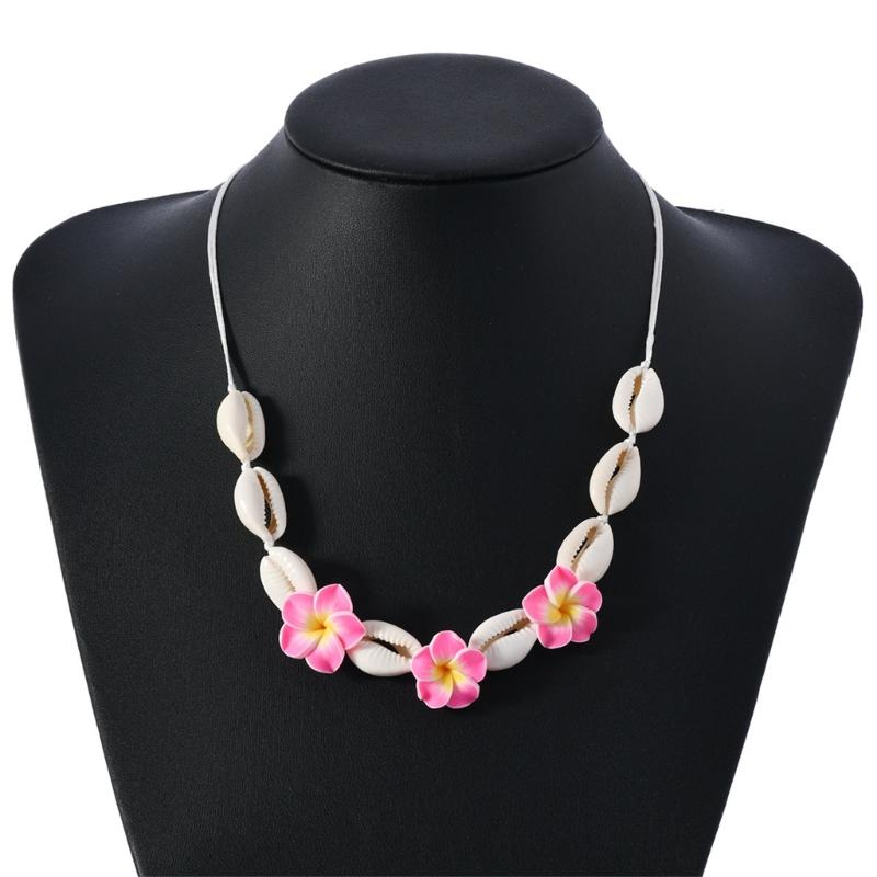 Elegant Soft Clay Flower and Shell Pendant Necklace Sturdy Flexible Chain Jewelry Accessory Gift