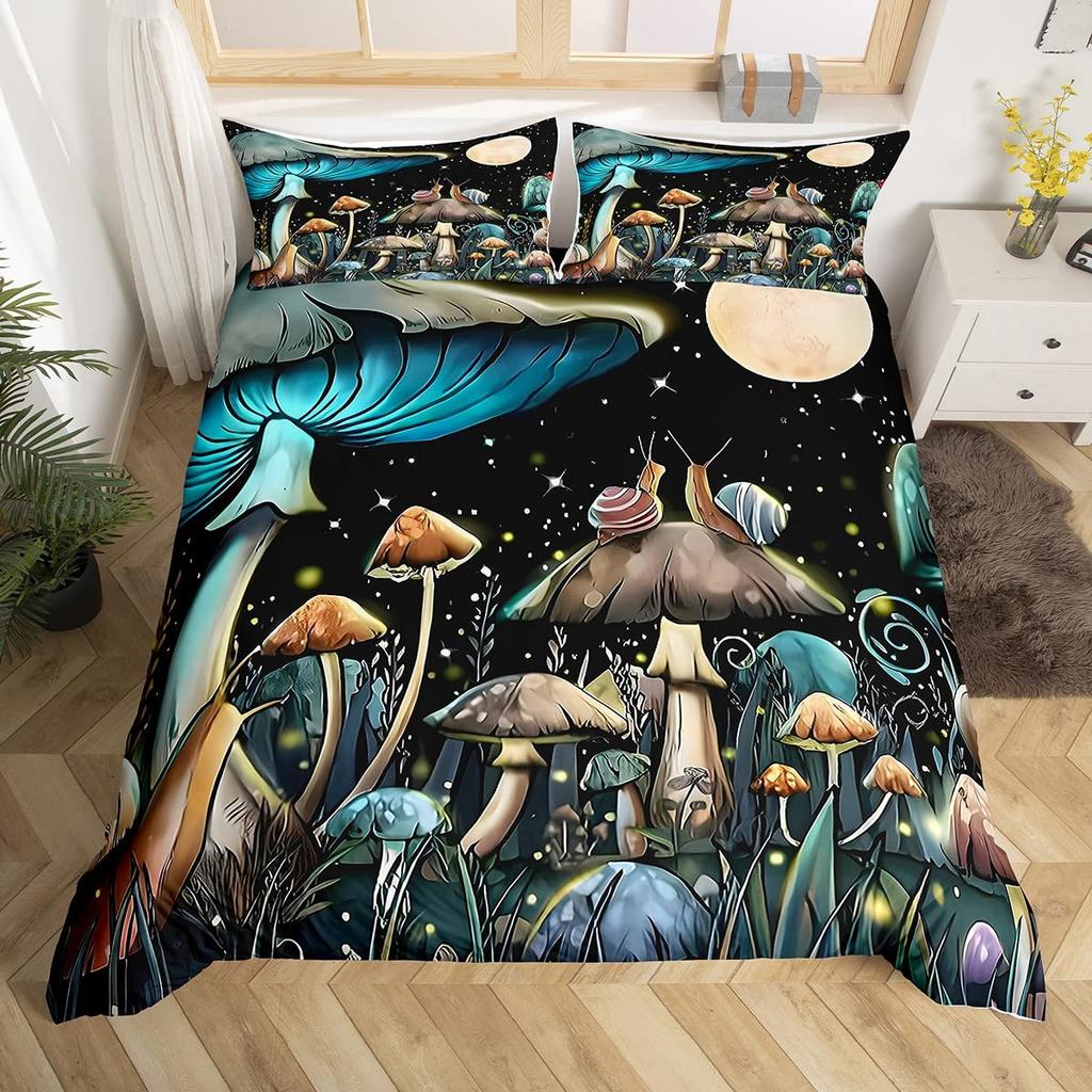Mushroom Duvet Cover Set Cartoon Castle Bedding Set Microfiber Fungus Botanical Floral Comforter Cover Twin King For Boys Girls