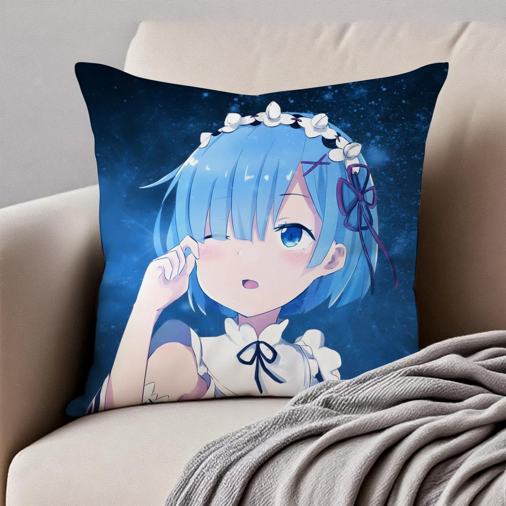 Fantasy Popular Anime RRe Zero Cushion Cover Pillowcase Antidustmite Invisible Zipper Short Plush Sofa Cushion