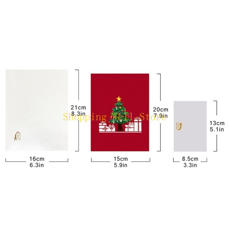 KX4B Pleased 3D Christmas Greeting Cards Festival 3D Christmas Cards with Envelopes Unique Holiday Greeting Experience