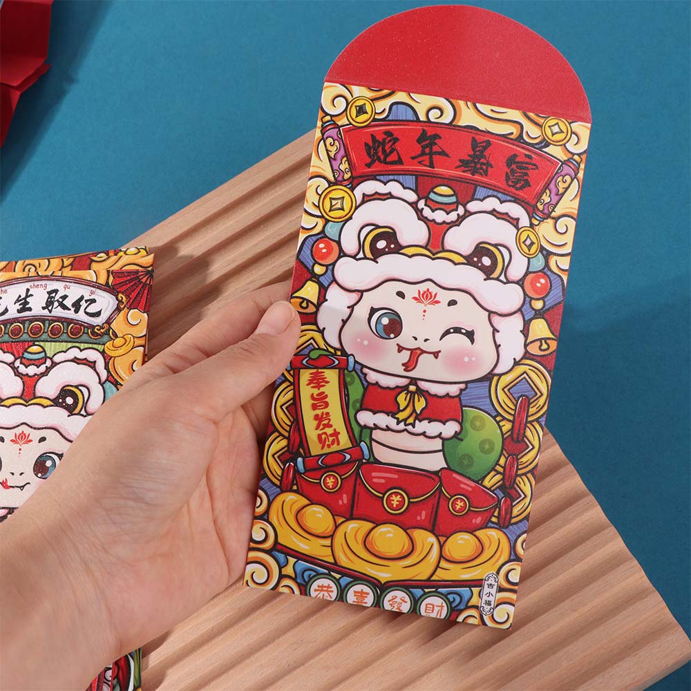12Pcs Glitter Chinese New Year Red Envelope Solid Red Packet Cartoon HongBao  Kids