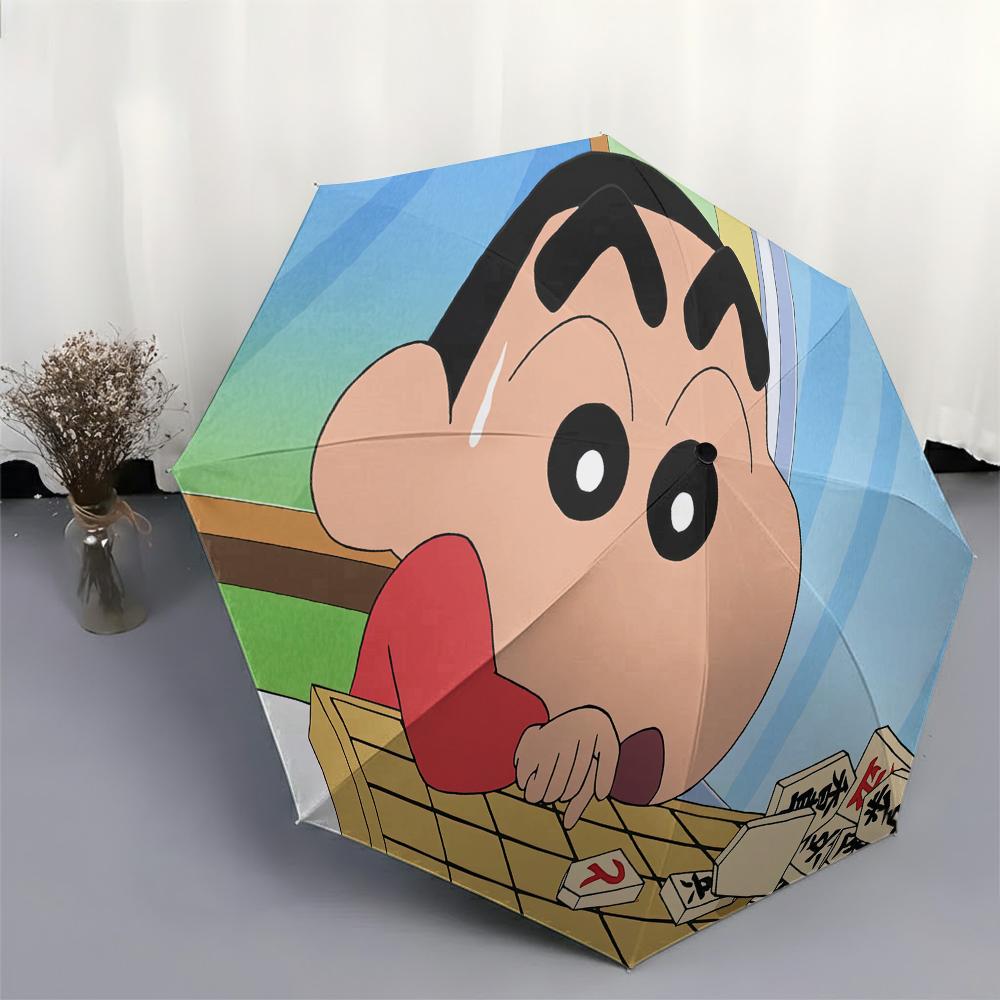 Crayon Shin-chan Shinnosuke Nohara Sweaty Mahjong Scene Print Folding Umbrella with Gradient Background - Premium Anime Peripher