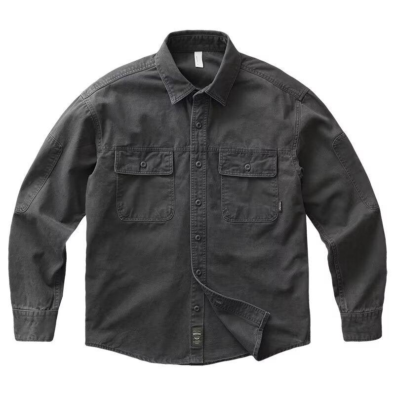 

Мужская японская рабочая рубашка Shawn Yue: Стиль Гонконг, Длинный рукав, Повседневный, Свободный крой, Весенне-осенняя куртка XXL серый