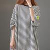 New Arrivals Open Run Women Oversized STripe ShorT Sleeve Long T shirT