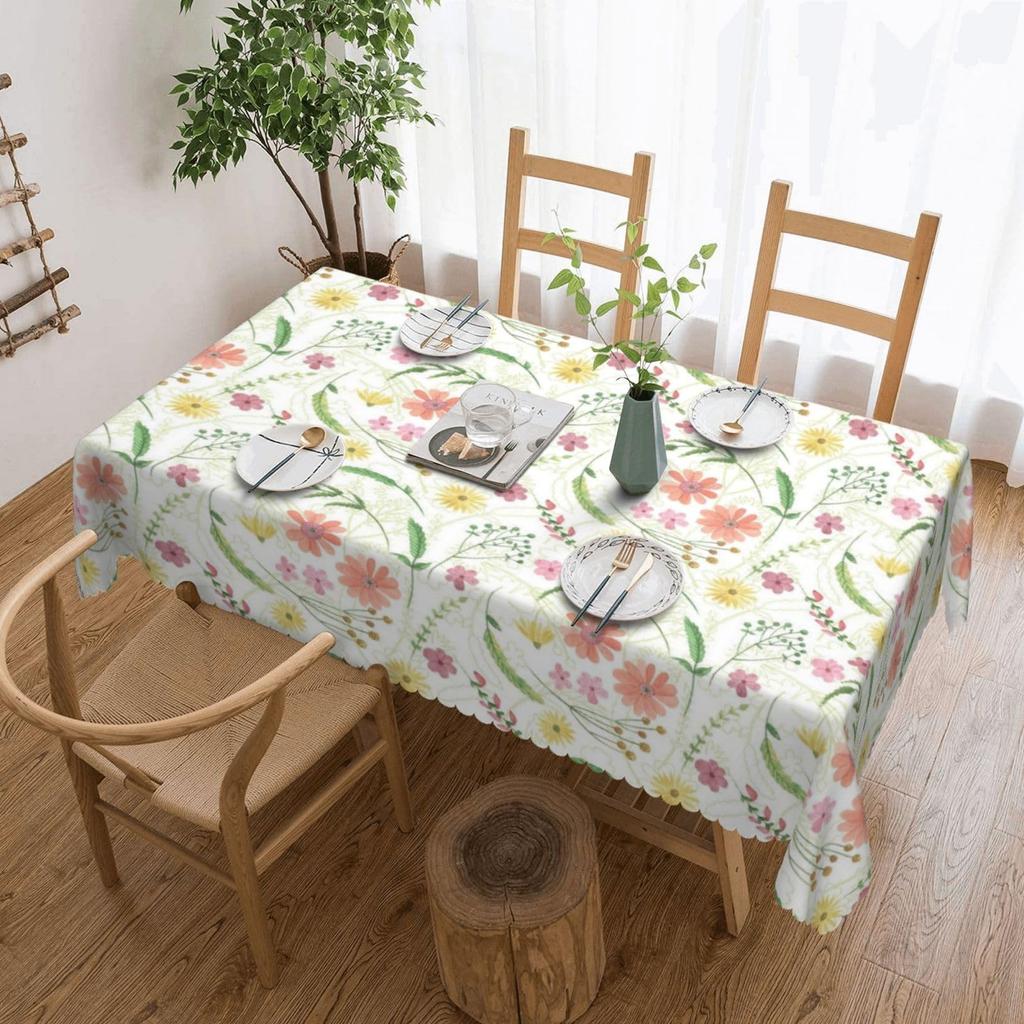 Vintage Floral Tablecloth, Colorful Wildflower Print Table Cover, Waterproof Polyester for Kitchen Dining Spring Party Home Deco