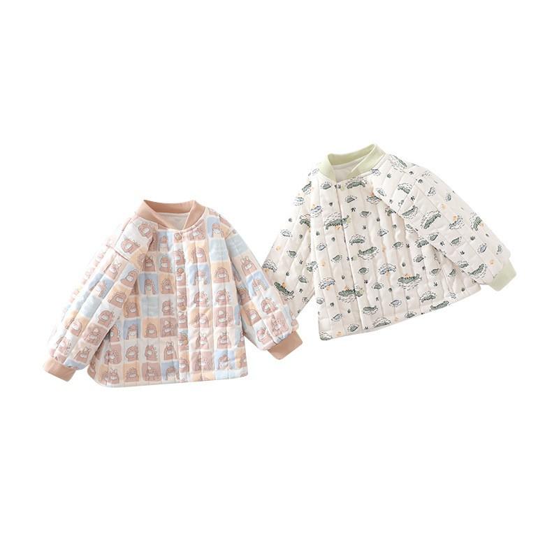 Soft Cotton Baby Puffer Jacket With Cartoon Alligator Print Warm Winter Coat Toddlers 6-24 Months