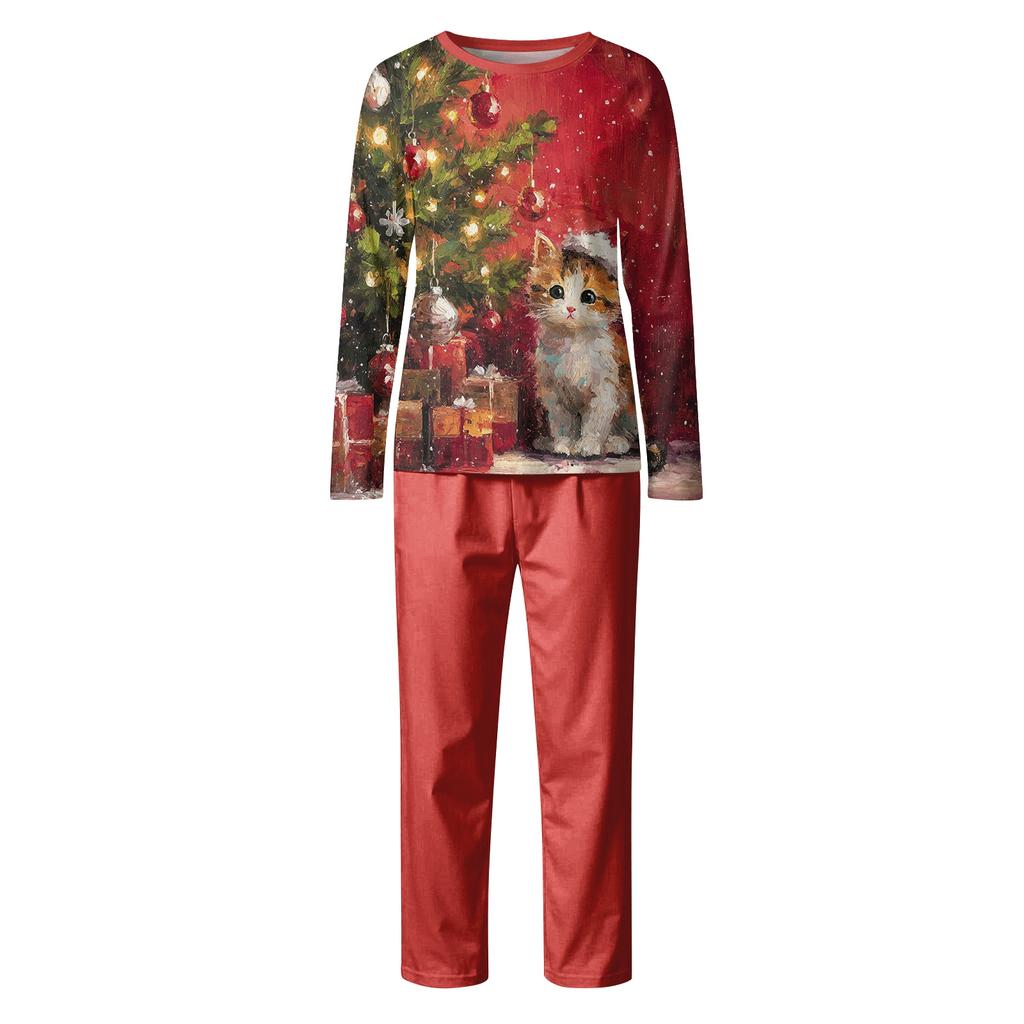 Family Casual Comfortable Long Sleeved Long Pants Christmas Printed Parent-child Set