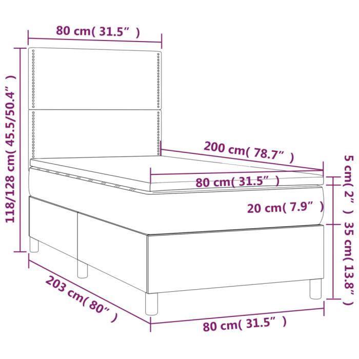 3142210 vidaXL Lit à sommier tapissier avec matelas Gris foncé 80x200 cm Tissu