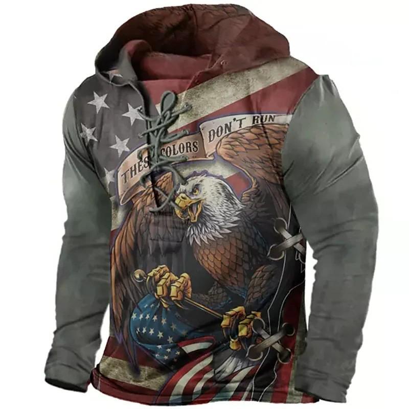 Size Men's Outdoor Retro Lace-up Long-sleeved Hoodie Autumn and Winter Casual Lace-up Sweatshirt For