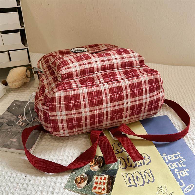 Plecak w kratę w stylu koledżowym dla ucznia gimnazjum, lekki plecak szkolny podróżny o dużej pojemności