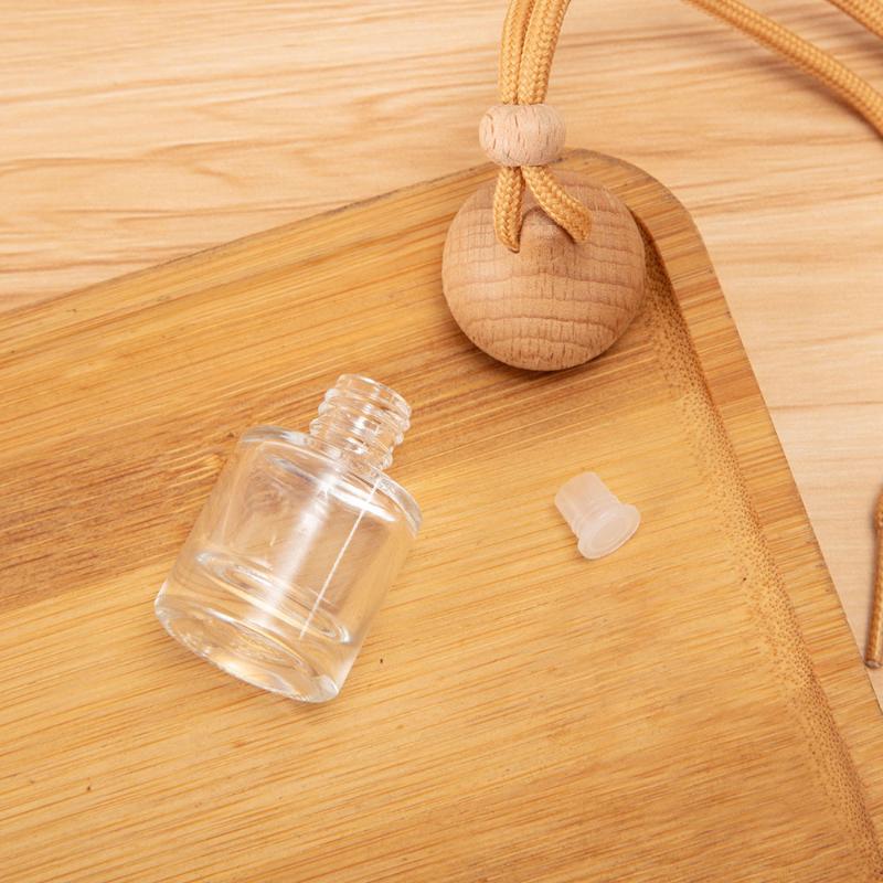 1Pcs Refillable Car Essential Oil Diffuser Bottle Empty Car Air Freshener Pendant Perfume Glass Bottle With Wooden Caps