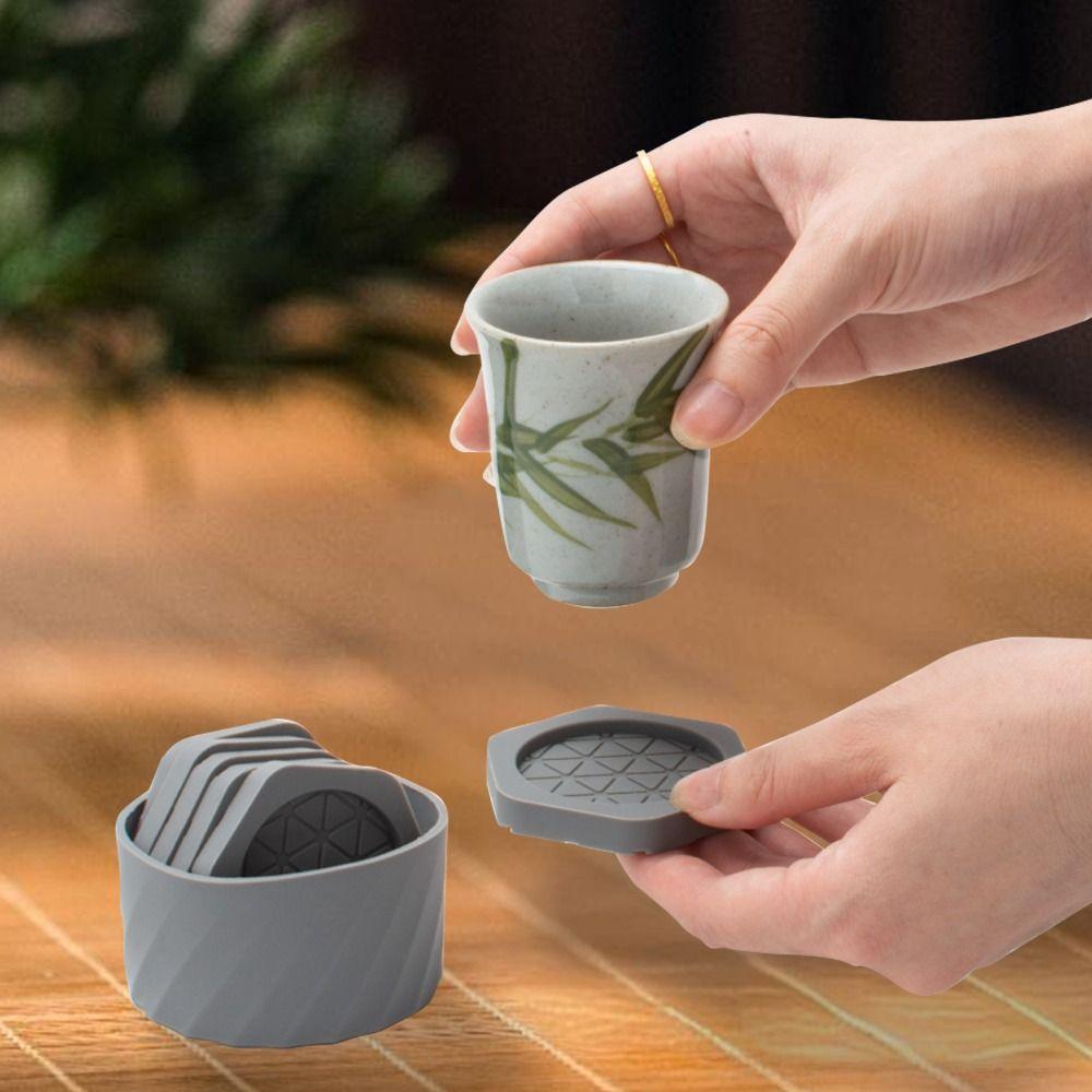 6Pcs Heat Resistant Drinking Coaster Set Round Table Placemats New Tea Drink Mug Mat