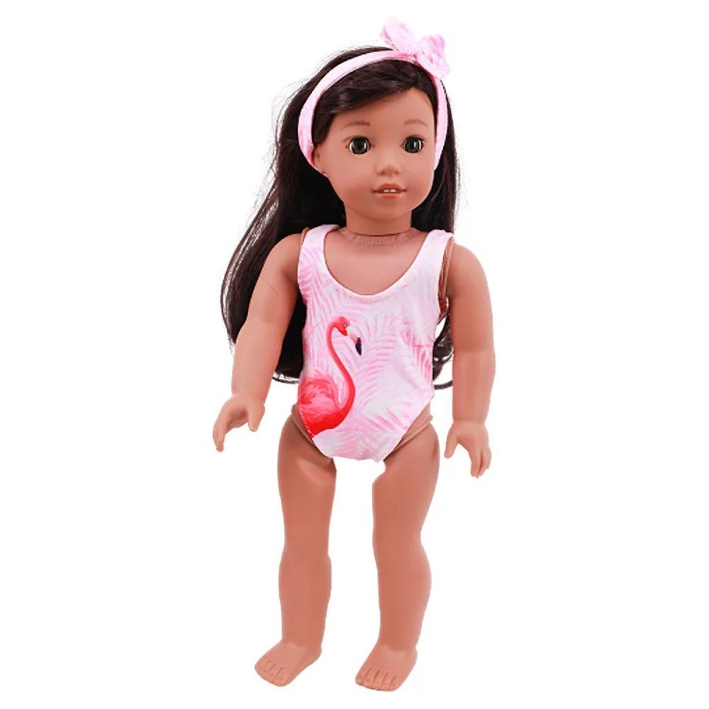 Doll Clothes Pink Skirt Flamingo Bkini,Bunny Hairpin,Shoes For 18Inch American Toy&43cm Baby Doll Accessories Birthday Gift