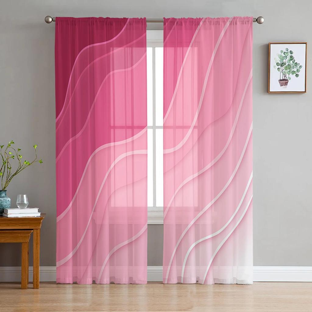 Pink White Grey Gradient Ombre Tulle Curtains For Living Room Kitchen Decoration Chiffon Window Treatments Voile Sheer Curtain