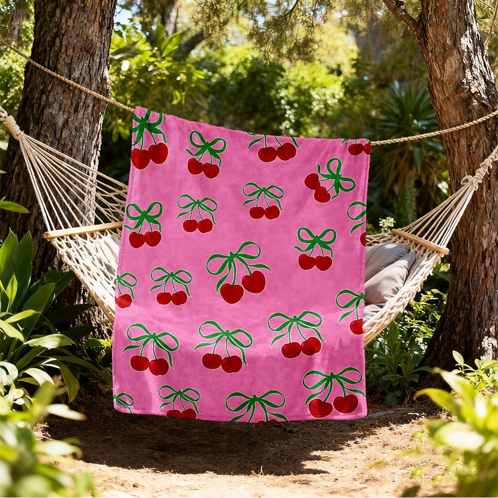 Cherries Bow Outdoor Flannel Blankets, Outdoor travel, Home Blankets, Fan Gifts,Suitable for All Seasons, Christmas Gifts. R1127065