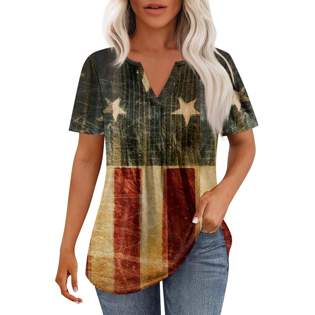 Damenmode Lässig Plissee V-Ausschnitt Kurzarm T-Shirt Tops
