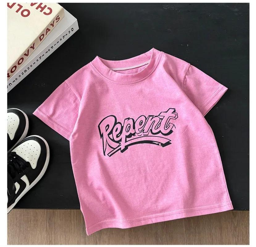 2026 Summer Children Cotton Short Sleeve Tee Cute Cartoon Print Crew Neck Soft Tops For Baby Toddler Boys Girls Kids Wear