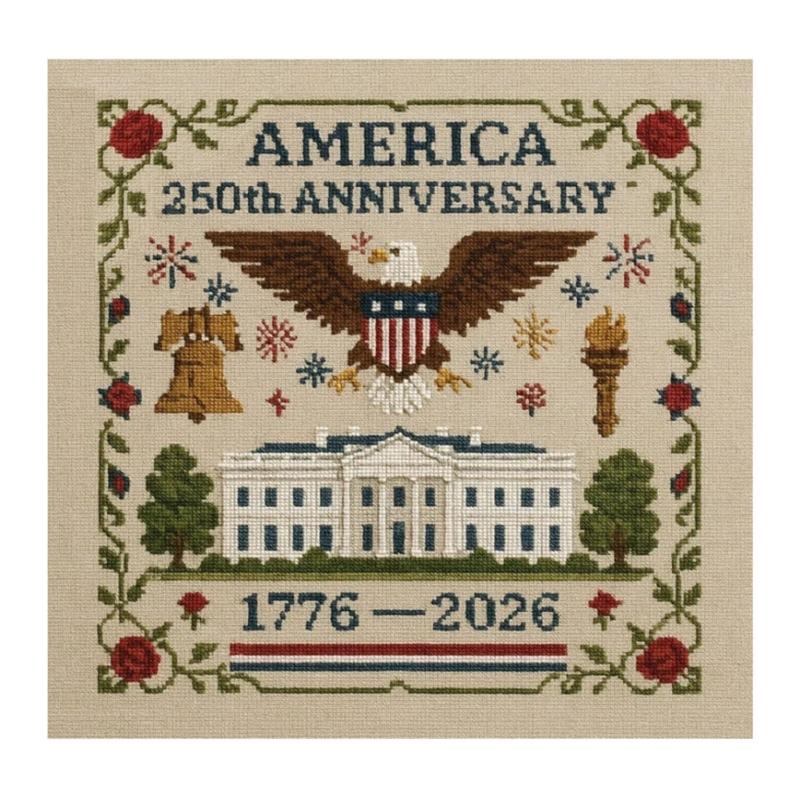 

US 250th Anniversary Crossing Stitching Kit Memorial Embroidery Starter Set Count Format Gift Patriotic Crossing Stitchi