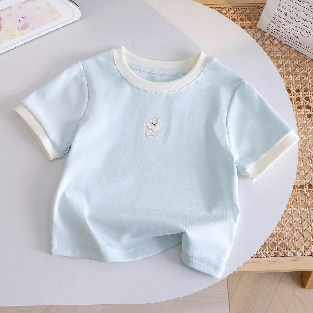 Girls Summer Short Sleeve T Shirt With Bow Tie Baby Versatile Base Layer Top Trendy Casual Tee For Kids