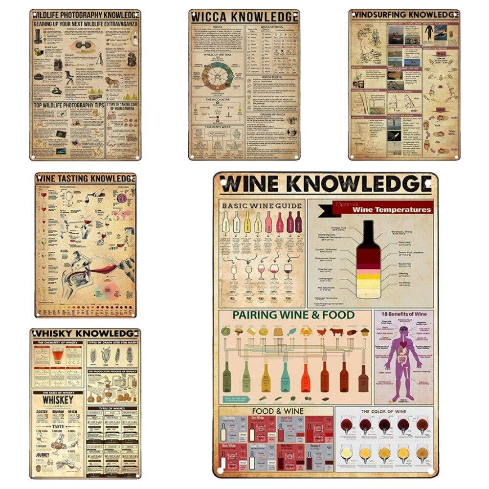 Vintage Wine Knowledge Tin Wall Metal Sign Perfect for Anniversary Birthday Christmas Housewarming Bar Decor Canvas Paintin