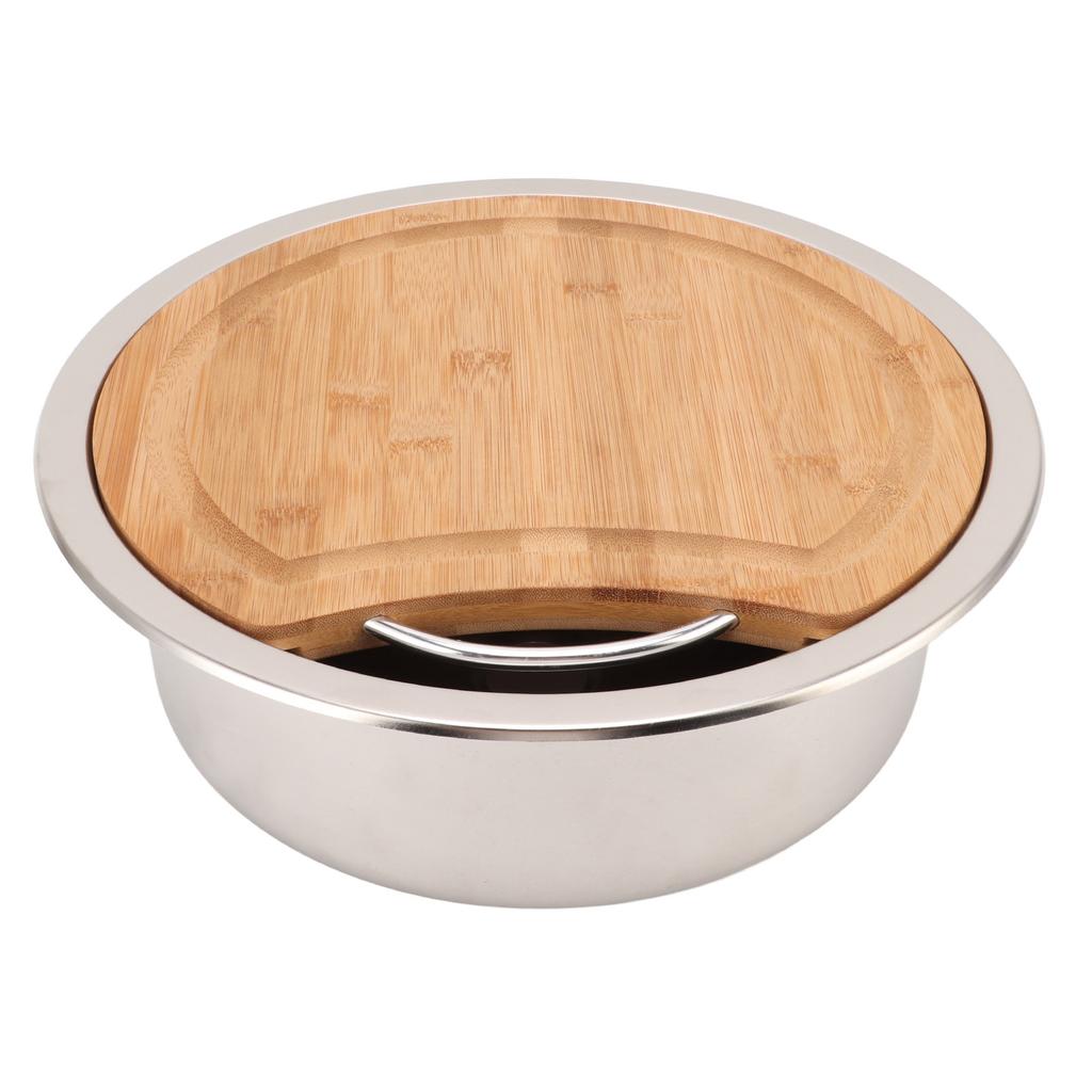 360x120mm 14.17x4.72in RV 304 Stainless Steel Sink Round Hand Wash Basin Sink with Bamboo Chopping Block for Boat