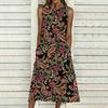 Women Plus Size Sleeveless Crew Neck Dress Watercolor Floral Printed Loose Midi Dress For Vacation Daily Wear