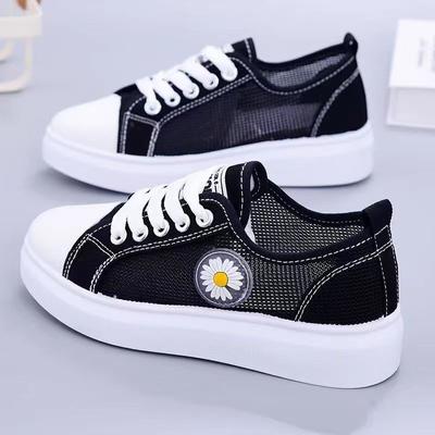 Summer Small White Shoes Women's Mesh Breathable Canvas Shoes Female Students Korean Version of The All-match Hollow Sneakers Flat Shoes