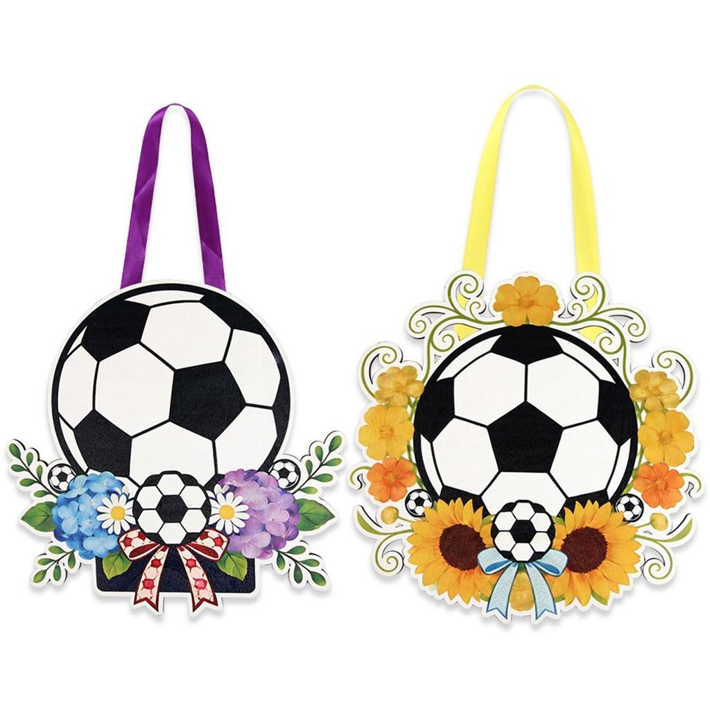 Soccer Ball Themed Decorative Hanging Sign with Floral Accents and Ribbon for Party Celebration Indoor Outdoor Use