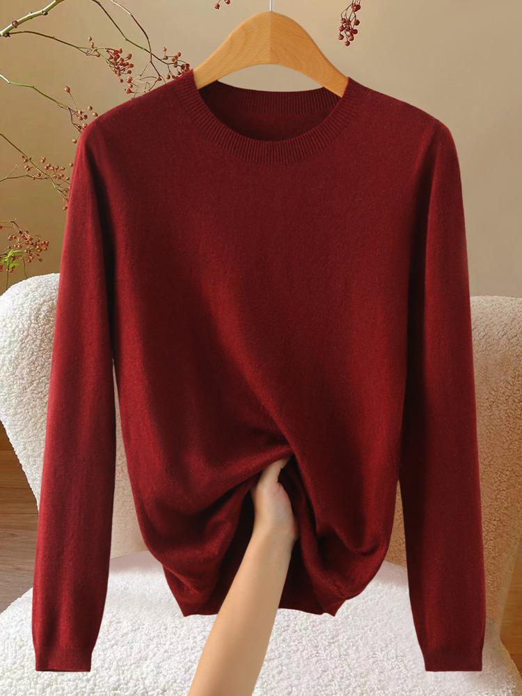 Women's Slim Fit Heathered Wool Sweater - 2026 Long Sleeve Knitwear