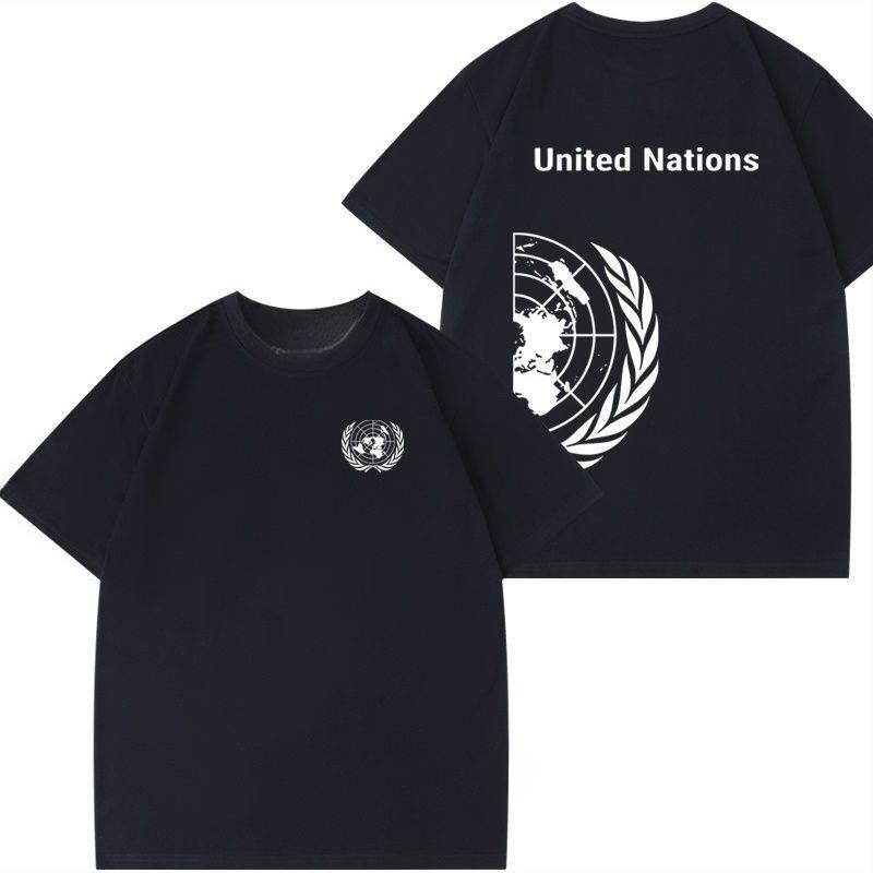 Trend United Nations Same Badge Custom Peacekeeping Rescue Suit Shortsleeved Tshirt Mens and Women Pure Summer Clothes Trend