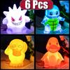 6 Pcs Hot Pokemon Pikachu Night Light Glowing Anime Figures Toy Pokemon Pikachu Cute Bedside Led Lamp Kawaii Children Gift