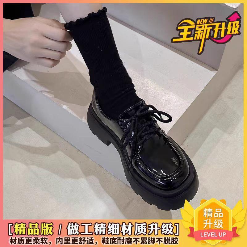 Tjock klack tjock sula svart snörning brittisk stil retro små läderskor dam koreansk version enskilda skor 2025 höst ny trend
