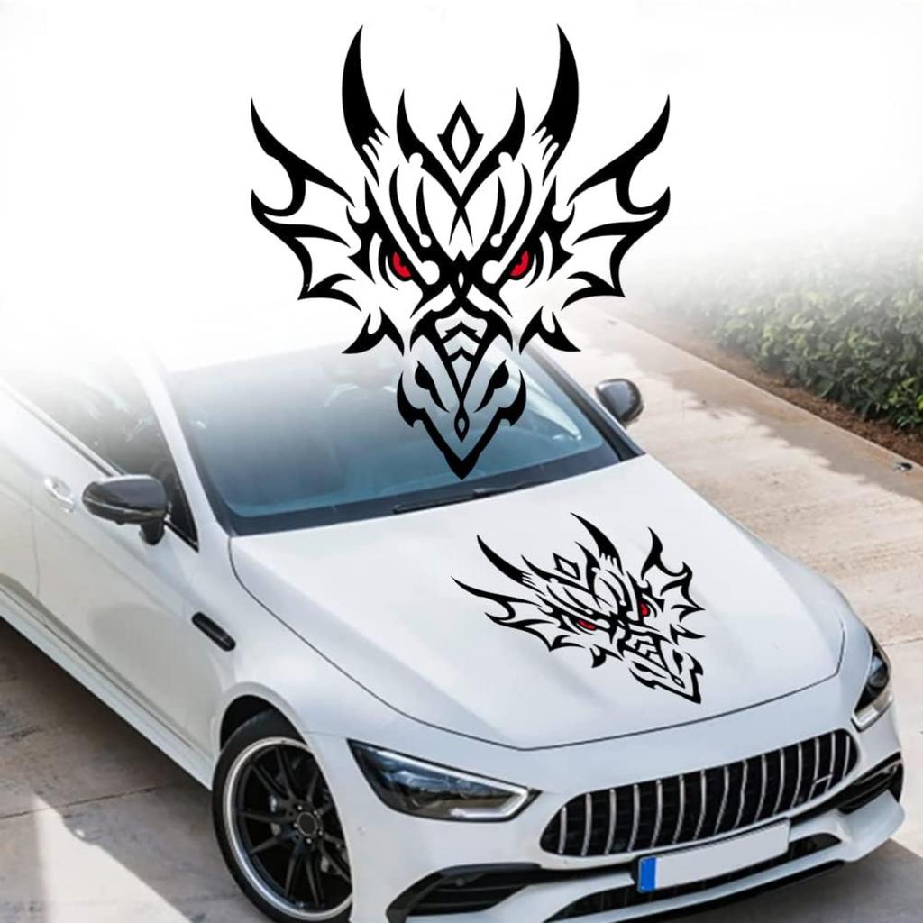 Autoaufkleber, Selbstklebende Vinyl-Grafikaufkleber Auto-Haubenaufkleber Universelle Kratzer-Verstecker Autoaufkleber für die Auto Dekoration (Drachenkopf)