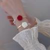 Korean Style Red Rose Imitation Pearl Bracelet For Women Luxury Zircon Flower Butterfly Adjustable Cuff Bracelet Wedding Jewelry