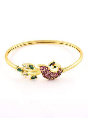 Rosa & Grüne Zirkonia Pfau Inspiriertes Armreif Stil Messing Kada Für Frauen