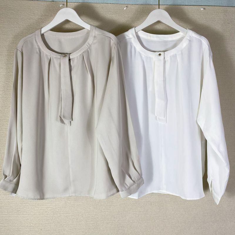 Export Export Original Order Leftover Stock Customer Supply Fabric Ribbon Pullover Long Sleeves Shirt Women's Stylish Business All-Matching Shirt