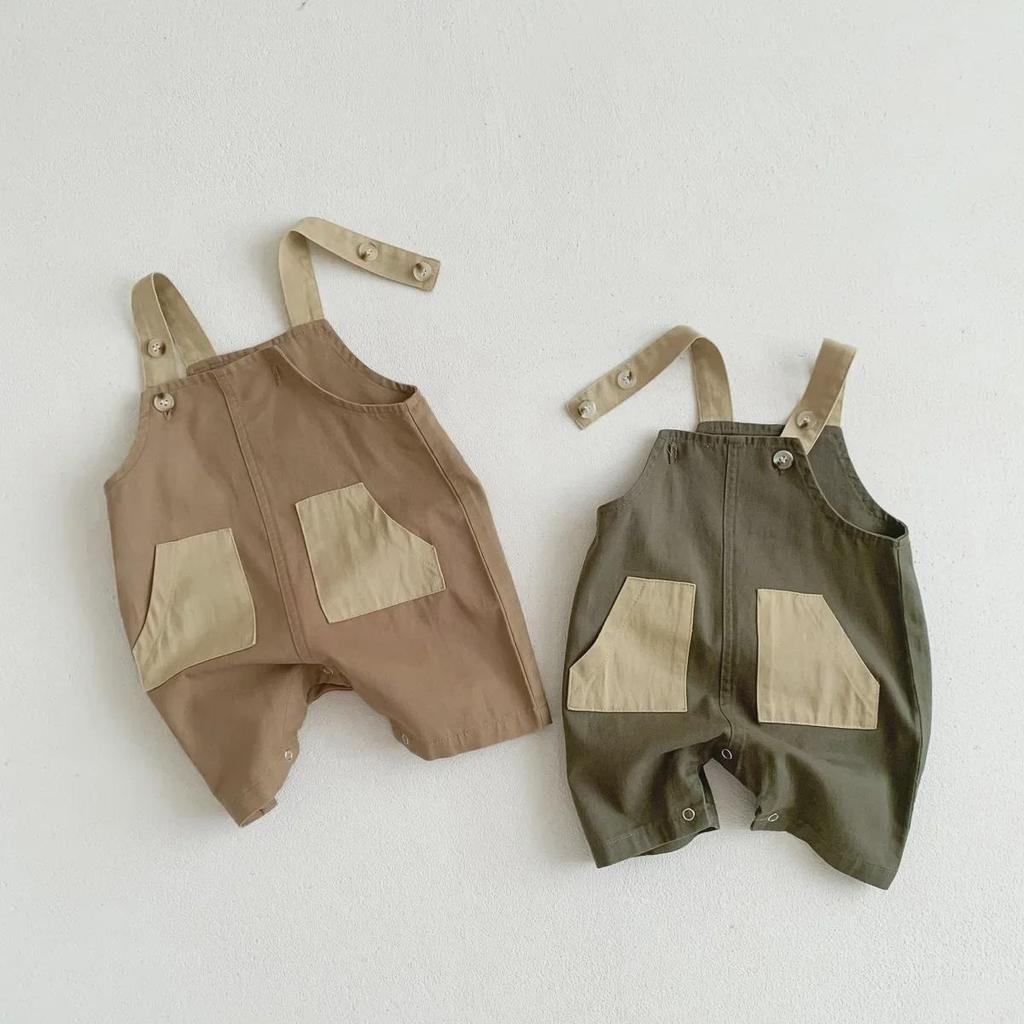 Korean-Style Baby Overalls: Unisex Infant Shorts with Pockets and Suspenders