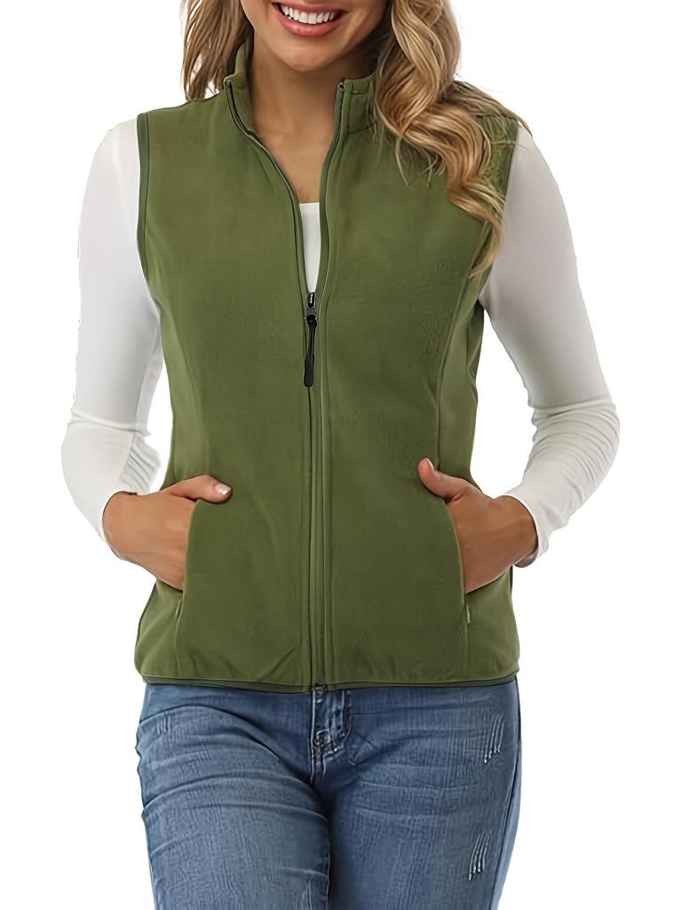 Plus Size Women's Fleece-Lined Sleeveless Vest with Double Zipper Pockets - Extra Large